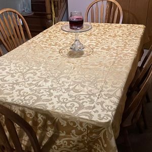 56 WIDE X 101 LONG GOLD DAMASK PATTERN WASHABLE TABLECLOTH